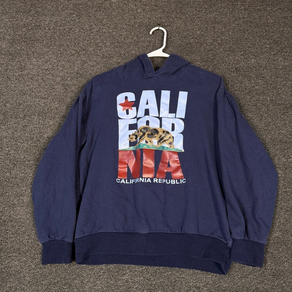 Republic Blues Mens California Republic Bear Graphic Hoodie Navy Blue Size M